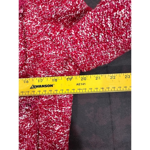 MNG Mango Womens Red White Zip Up Tweed Jacket Raw Fringe Trim Size L - Picture 10 of 11
